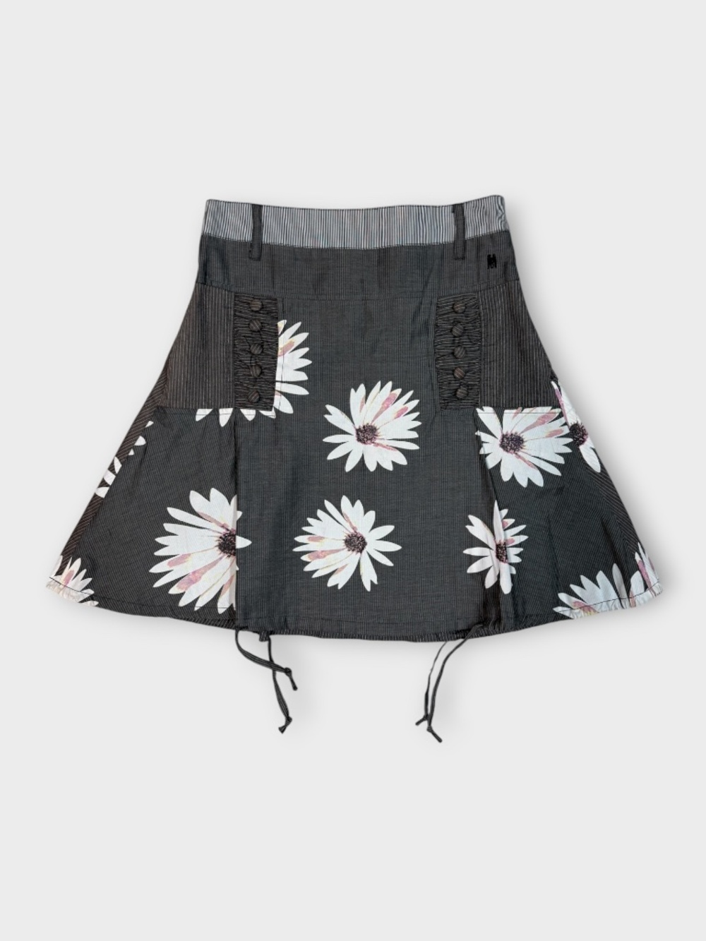 DESIGUAL DAISY PRINT PINSTRIPE PLEATED SKIRT